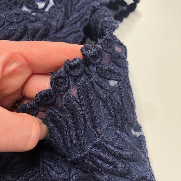 YOANA Baraschi BHLDN Navy Embroidered Floral Leaf Lace 100% Silk Cocktail Dress - Picture 13 of 16